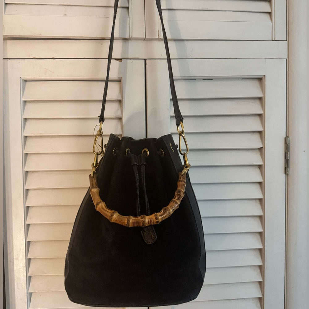 Authentic vintage Gucci Nylon and leather black 2way bamboo handbag.